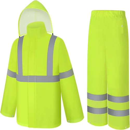 Miniatura 14 de Abrigo y Pantalones de Lluvia de Alta Visibilidad, Traje de Lluvia de Alta Visibilidad para Hombres, Chaqueta Impermeable con Capucha, Equipo