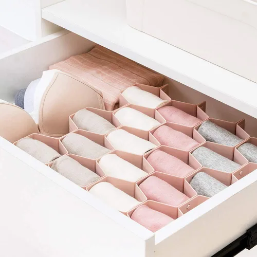 Miniatura 4 de Poeland Organizador de Cajones con Divisores Ajustables DIY en Malla de Panal de Abejas para Ropa Interior, Cinturones, Bufandas, Calcetines, Rosa