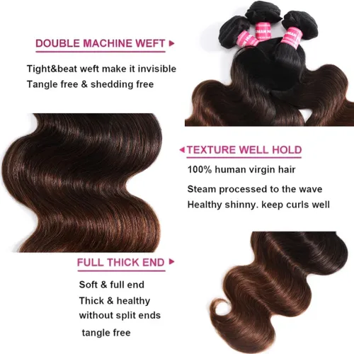 Miniatura 7 de UNICE - 3 extensiones de cabello humano ondulado marrón castaño ombre, brasileño, remy, 8, 10, 10 pulgadas, extensiones de cabello humano ondulado