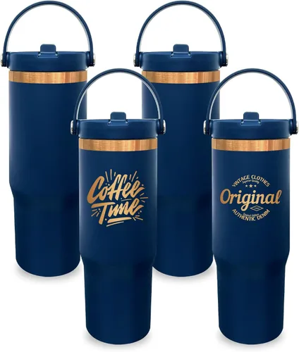 Miniatura 46 de Vaso de 30 onzas con asa superior, vaso aislado al vacío de doble pared con popote abatible, taza de café de viaje de 30 onzas con recubrimiento