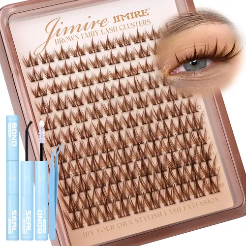 Miniatura 24 de JIMIRE - Racimos de pestañas marrones, 6 estilos mixtos, rizado D, extensiones de pestañas naturales, 476 piezas, racimos de pestañas esponjosas