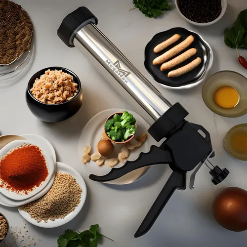 Miniatura 8 de MogaMax Kit de pistola de cecina de gran capacidad y cañón de acero inoxidable, máquina de carne de res y ciervos con 6 boquillas, 7 cepillos