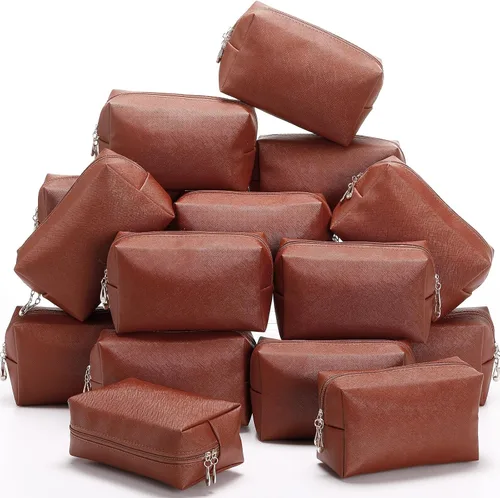 Miniatura 24 de Kigeli 15 piezas de bolsas de maquillaje estéticas, bolsas de cosméticos de cuero PU impermeables, bolsas de aseo lisas, bolsas de maquillaje a