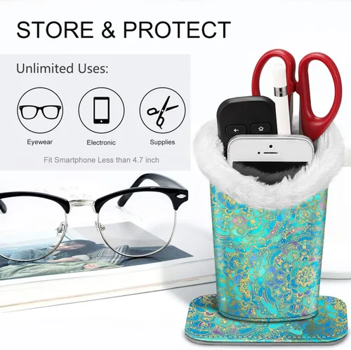 Miniatura 35 de Fintie Soporte para anteojos forrado de felpa con base magnética, estuche de cuero vegano prémium para lentes