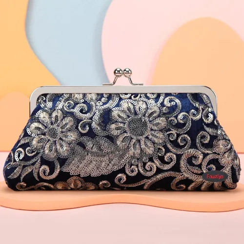 Miniatura 5 de Fawziya Bolsos de noche con lentejuelas bordadas de terciopelo con cierre de beso