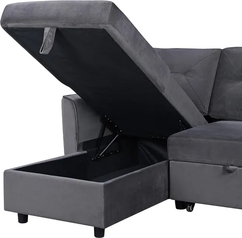 Miniatura 4 de Lilola Home Hudson - Sofá cama modular reversible de terciopelo gris oscuro de 83 pulgadas con diván de almacenamiento, cama extraíble, asiento