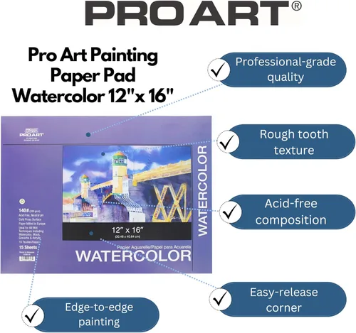 Miniatura 2 de Pro Art Bloc de acuarela de 12 x 16 AF 140 libras, 15 unidades, papel de acuarela, cuaderno de bocetos, papel de color de agua, bloc de papel