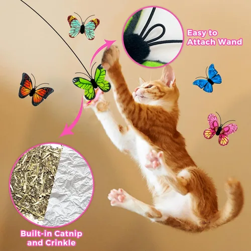 Miniatura 5 de Juguetes de hierba gatera para gatos de interior, paquete de 5 juguetes de hierba gatera de mariposa con arrugado, juguetes para gatos