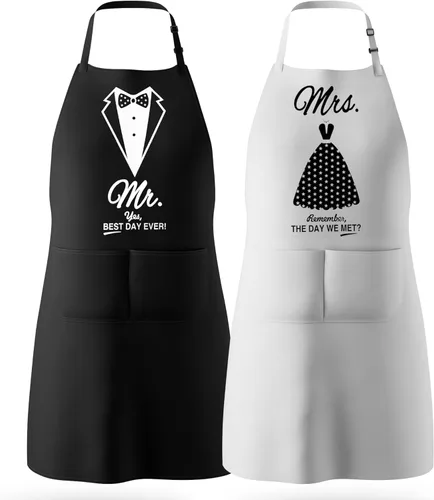 Mr & Mrs - Delantales para pareja, aniversario, despedida de soltera, boda, compromiso, regalos de Navidad para parejas, juego de regalo de cocina