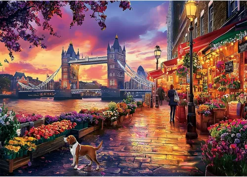 Rompecabezas de 1000 piezas para adultos, rompecabezas del puente de la torre de Londres, rompecabezas de escenas callejeras de 1000 piezas,