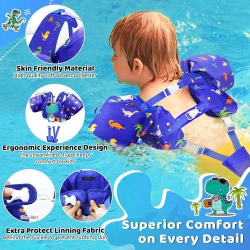 Miniatura 5 de Vvinca Chaleco de natación para niños de 22 a 66 libras, entrenador de natación para niños y niñas con correa de entrepierna antirozaduras