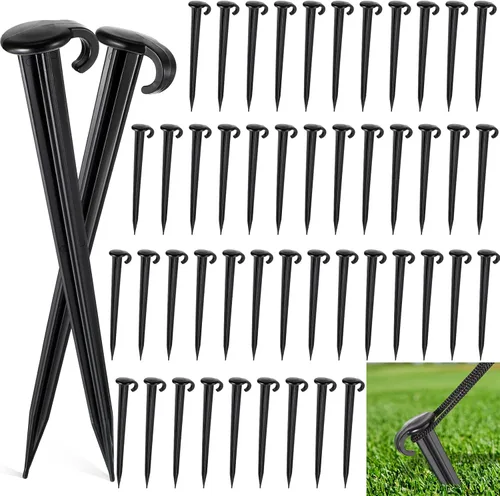 Miniatura 11 de Vicenpal 100 estacas inflables de plástico de 7 pulgadas para jardín, estacas de jardín de plástico resistente para tienda de campaña, repuesto