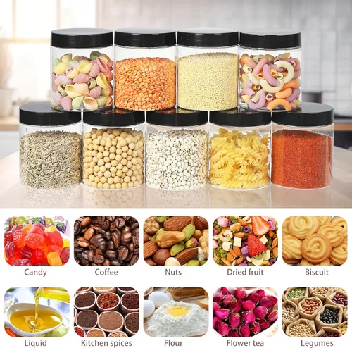 Miniatura 5 de Frascos con Tapas, 48 piezas Recipientes de Plástico de 8 oz con Tapas Etiquetas de Pluma A Prueba de Fugas Sin BPA Herméticos Rellenables