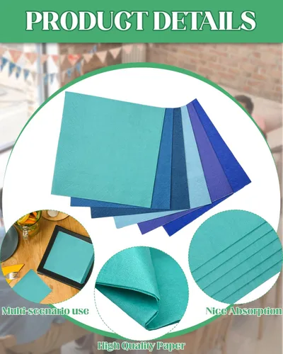 Miniatura 3 de Servilletas de cóctel azules 6 colores 5 * 5 pulgadas servilletas desechables de papel para cóctel, boda, cena, fiesta de cumpleaños, postre, vino