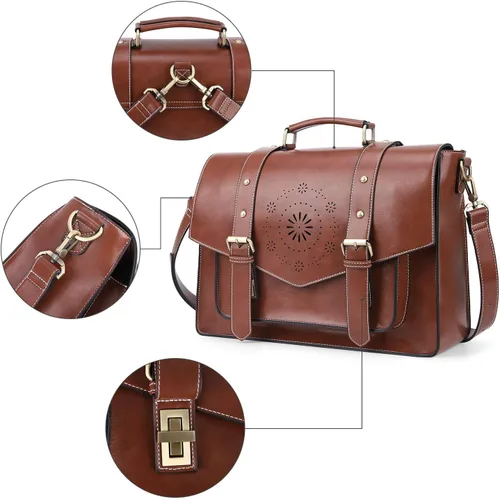 Miniatura 7 de ECOSUSI Mochila para mujer maletín de mensajero para laptop bolsa de cuero vegano bolsa de trabajo para portátiles de 156 pulgadas café