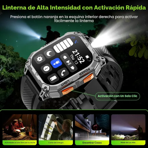 Miniatura 6 de Relojes inteligentes para hombres, 2.01 pulgadas HD Militar Smart Watch con batería de alta capacidad de 1000 mAh, linterna LED, respuesta, llamada