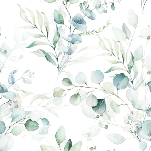 Floralplus Papel tapiz autoadhesivo de hojas de eucalipto bohemio para baño, apto para inquilinos, papel tapiz extraíble, papel adhesivo adhesivo