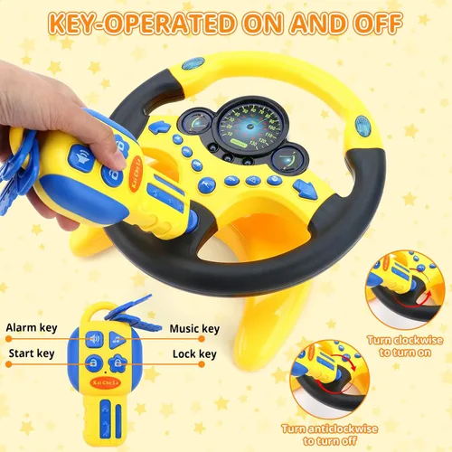 Miniatura 3 de deAO Volante Infantil para Asiento Trasero con Llave de Coche, Volante de Simulación de Conducción con Luz y Música, Juguete de Volante para Regalo