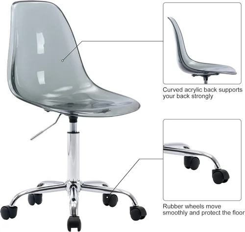 Miniatura 3 de HOMEFUN Silla de escritorio transparente, de acrílico, giratoria, sin brazos, altura ajustable, de plástico moldeado fantasma, sillas de oficina