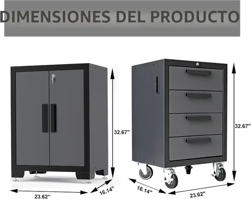 Miniatura 6 de Torin Juego de armario de almacenamiento de garaje de 12 piezas: cofre organizador de herramientas de taller con taquillas, estantes y banco