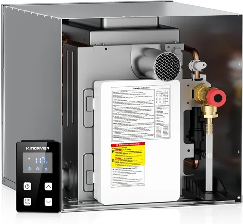 KINGRVER KINGRVER XT48 - Calentador de agua sin tanque, agua caliente instantánea bajo demanda, 12 V CC, control remoto con cable, ajuste compacto