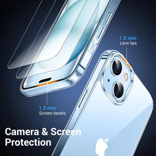 Miniatura 5 de Justcool Funda diseñada para iPhone 14, [transparente no amarillento] con 2 piezas [protector de pantalla de vidrio templado], transparente