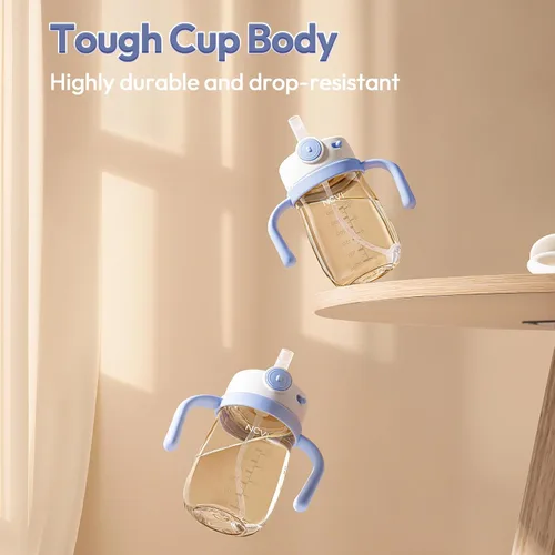 Miniatura 9 de NCVI PPSU Vaso con Pajita para Leche a Prueba de Derrames para Niños Pequeños de 1-3 Años, Botella de Agua Ligera de Entrenamiento para Bebés