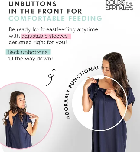 Miniatura 5 de DOUBLE THE SPRINKLES Labor & Delivery Gown - Maternity Birthing Robe for Moms - Comfortable Nursing & Feeding Access