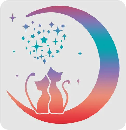 FINGERINSPIRE Plantillas Moon Cat – Plantillas de plástico de estrella lunar de 11.8 x 11.8 pulgadas para dibujar, pintar en madera, piso, pared y