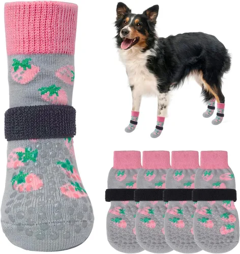 Miniatura 39 de SCENEREAL 6 piezas de calcetines antideslizantes para perros para prevenir lamido de patas para pavimento caliente/frío, calcetines de agarre