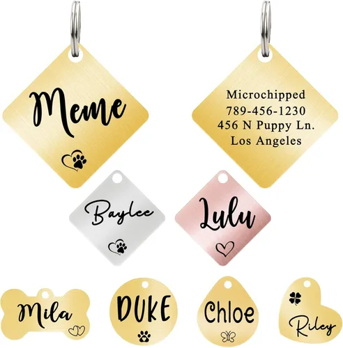 Miniatura 31 de Ultra Joys - Etiqueta personalizada de identificación para mascotas para perros, etiqueta de identificación de hueso de acero inoxidable cepillado