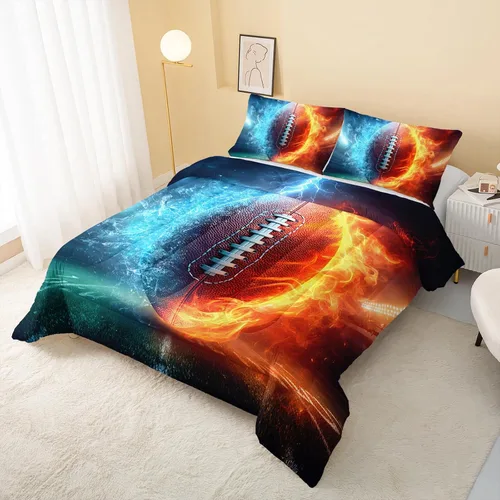 Miniatura 3 de QOOMO Juego de edredón de fútbol americano de 3 piezas, tamaño individual, juego de ropa de cama de fuego y agua para adolescentes, niños y niñas