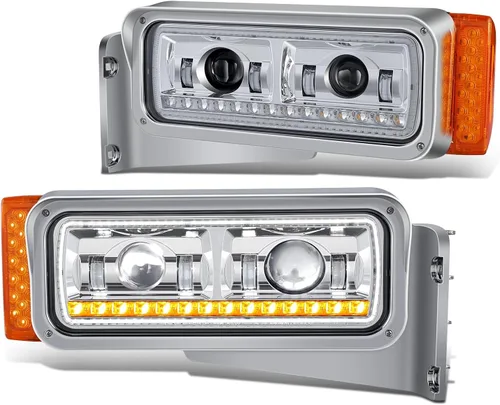 Miniatura 17 de DNA MOTORING HL-HAY-033-BK Par de faros delanteros LED con anillo de halo tipo U y reflector, ángulo amplio, compatible con Peterbilt 359