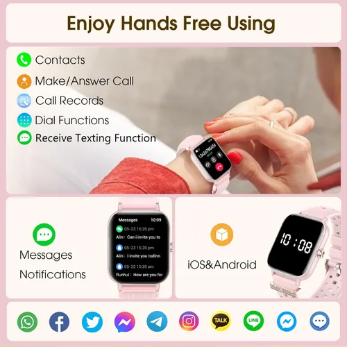 Miniatura 3 de Reloj inteligente para mujeres y hombres (respuesta/hacer llamadas) 1.83 pulgadas HD 3 bandas reloj inteligente compatible con teléfonos Android Rosa