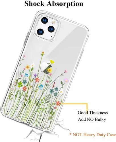Miniatura 7 de Unov Funda compatible con iPhone 11 Pro, transparente, con diseño delgado, protector suave de TPU a prueba de golpes, patrón de flores en relieve