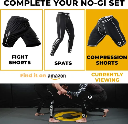 Miniatura 6 de Gold BJJ Pantalones cortos de compresión Jiu Jitsu - Capa base para agarre Gi y No-Gi - Short de artes marciales