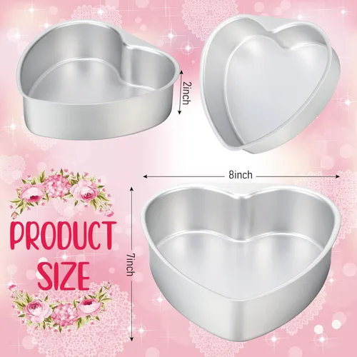 Miniatura 3 de Nuogo Paquete de 3 moldes de aluminio con forma de corazón de 8 pulgadas, moldes para hornear para el día de San Valentín, cumpleaños, bodas, latas