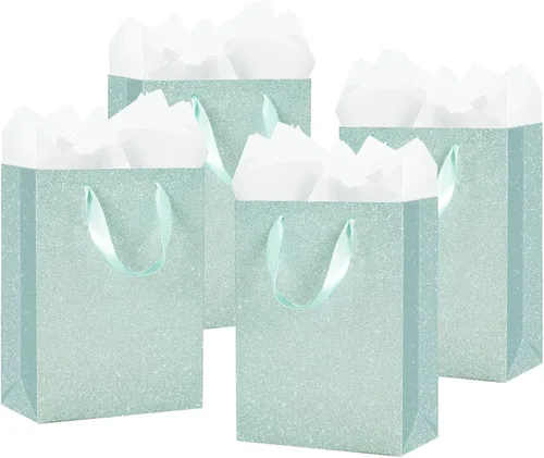 Miniatura 11 de OfficeCastle Paquete de 4 bolsas de regalo doradas con papel de seda, 7x3x9 pulgadas, perfectas para cumpleaños, baby showers, Día del Padre