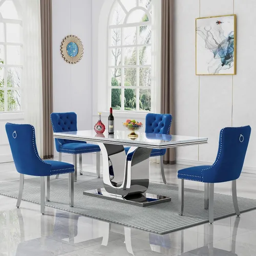 Miniatura 22 de SSLine Mesa de comedor moderna para mesa de cocina de mármol sintético de 6,70 pulgadas, mesa de comedor rectangular para muebles de cocina