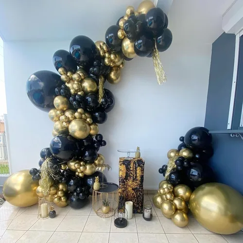 Miniatura 4 de Kit de arco de globos negros, 129 piezas de diferentes tamaños 18, 12, 10, 5 pulgadas, kit de guirnalda de globos negros para graduación, Halloween