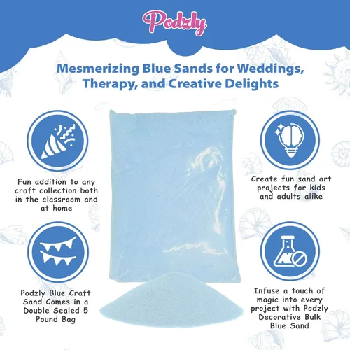 Miniatura 4 de Podzly Arena decorativa a granel para manualidades de 5 libras, arena azul. Ideal para bodas, actividades en el aula, manualidades creativas