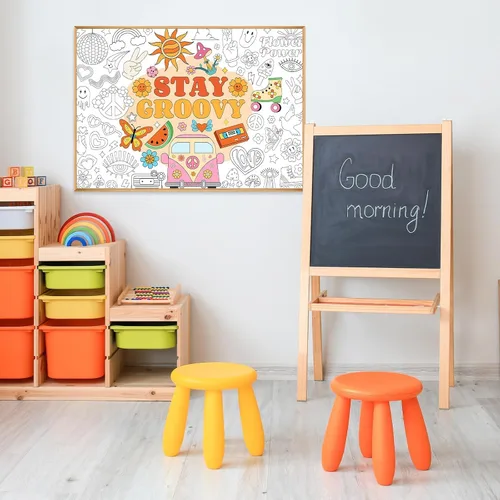 Miniatura 4 de Póster gigante para colorear para niños, con temática de Groovy, grande, grande, bohemio, hippie, libro de hojas para colorear para niños, escuela
