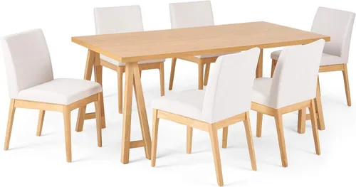 Christopher Knight Home Benson Mid-Century Modern - Juego de comedor de 7 piezas, color beige claro y roble natural