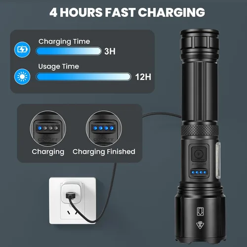 Miniatura 3 de Linterna recargable de 990,000 lúmenes altos, paquete de 3 luces LED con 5 modos, linterna de mano impermeable para campamento, hogar, exterior (2)