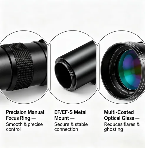 Miniatura 8 de JINTU 420-800mm f/8.3 Lente Zoom Telefoto Manual + Montura T para Canon EOS Rebel SL2 SL1 T3 T3i T4i T5 T5i T6 T6i T6s T7 T7i 4000D 6D 7D 60D 70D