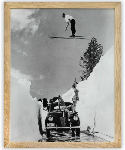 Make Em Laugh Salto de Esquí – Arte Enmarcado de 11 x 14 Pulgadas Póster de Arte de Esquí Impresión Artística - Gran Decoración de Esquí Vintage en