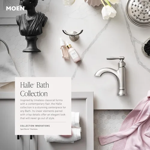 Miniatura 11 de Moen Halle – Grifo de baño tradicional extendido con resistencia a manchas, acabado de níquel, con montaje de desagüe para aplicaciones de 3