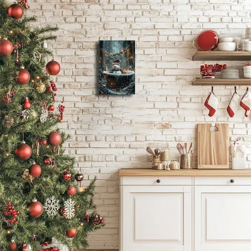 Miniatura 2 de Arte de pared de Navidad para baño, muñeco de nieve de Navidad en la bañera, impresión en lienzo de baño, escena clásica de Navidad, invierno