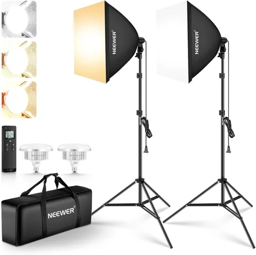Miniatura 11 de NEEWER Paquete de 2 kits de iluminación RGB equivalente a 520 W con control de aplicación y 9 efectos, bombillas LED de 26 W CRI93+ TLCI98+