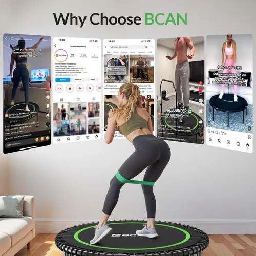 Miniatura 8 de BCAN 450/550LBS Mini Rebounder Trampoline for Adults, 40"/48" Foldable Fitness Trampoline with Bungees, Quiet & Stable Exercise Trampoline 40-verde